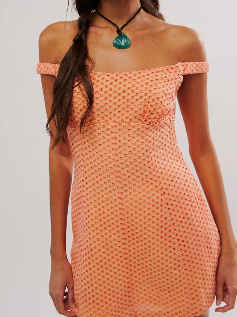 NWT! FREE PEOPLE Off-Shoulder Peach Mini Dress - Picture 1 of 8